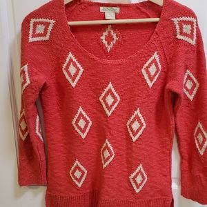 Lucky Brand coral sweater with white diamond pattern